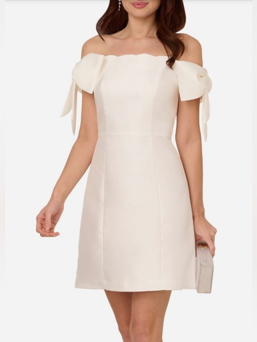 Adrianna Papell Ivory Off-Shoulder Scallop Dress with Bow Sleeves